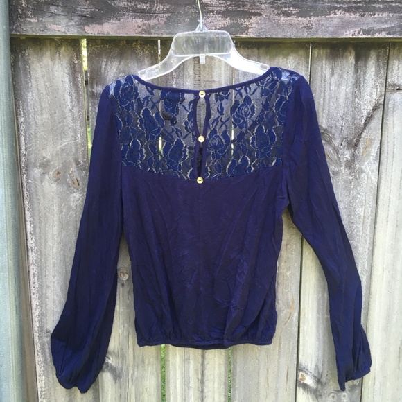 Indigo Lacy Peasant Top - Picture 5 of 7